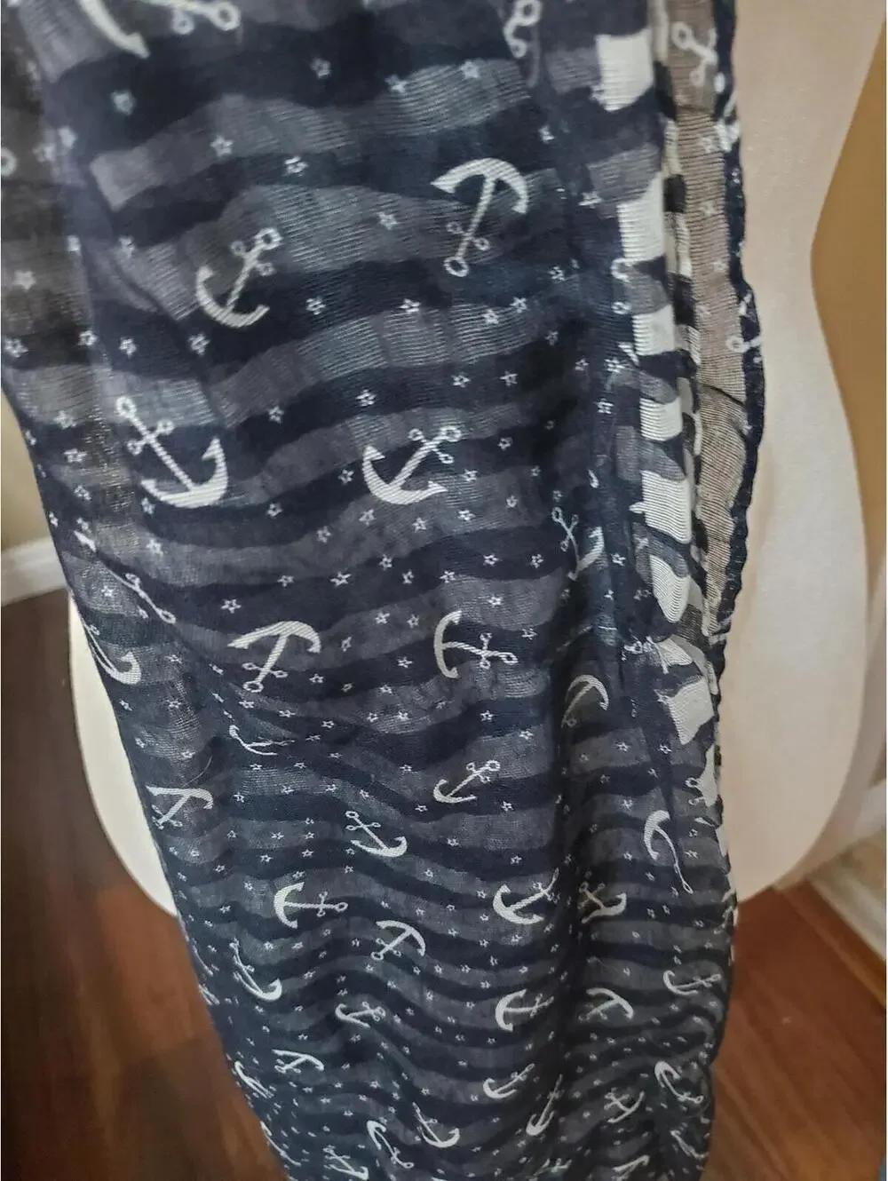 Wrapables Navy Blue and White Anchor Pattern Lightweight Scarf